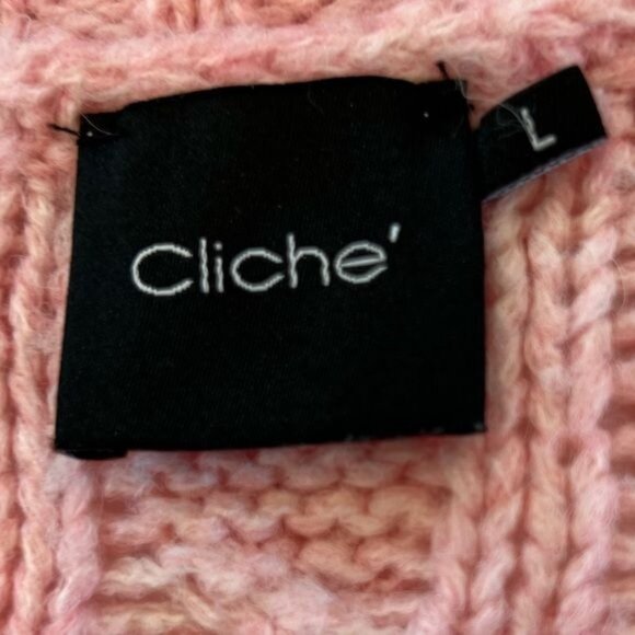 Cliche cardigan sweater size large pink with flowers embroidered over buttons - Picture 12 of 15